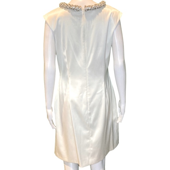 DB Studio Ivory Satin Cap Sleeve Pearl and Crystal Neckline Dress - Sz 12 - Picture 5 of 8
